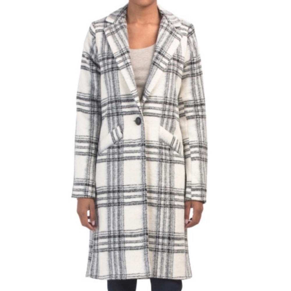 Rachel Zoe Black & White Plaid Coat Size Small